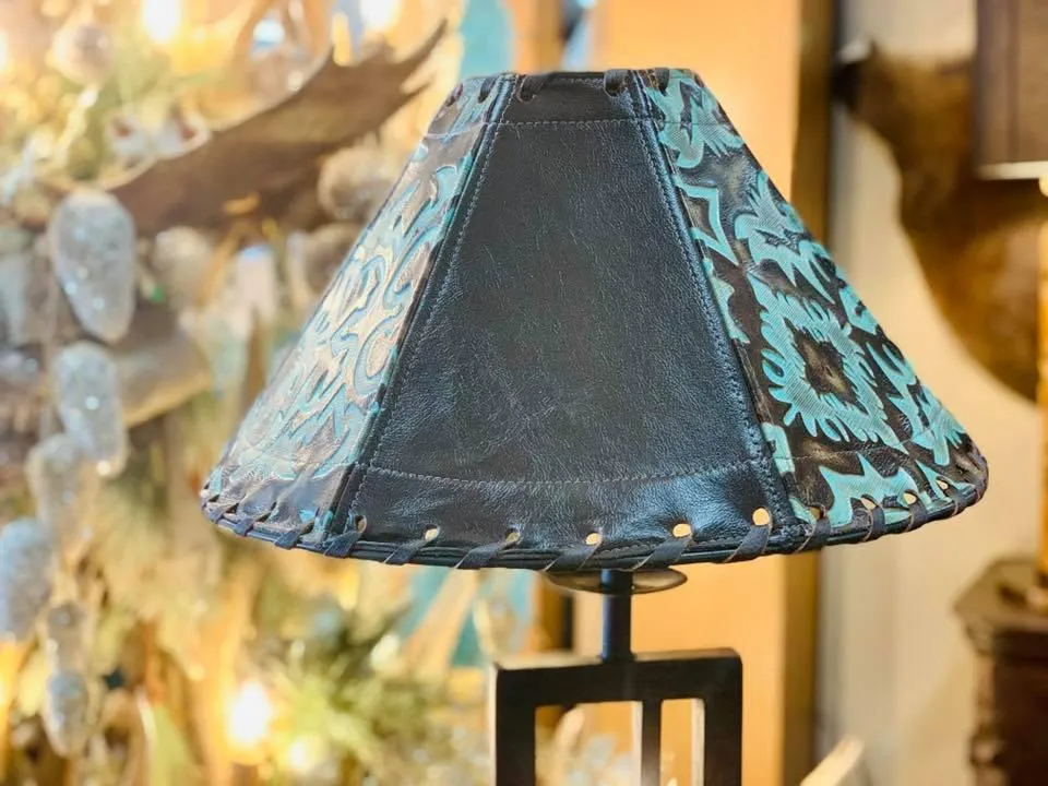 Terrant Turquoise Leather Lamp Shades