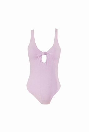 Terry Cloth Cut Out One Piece Suit -Lilac