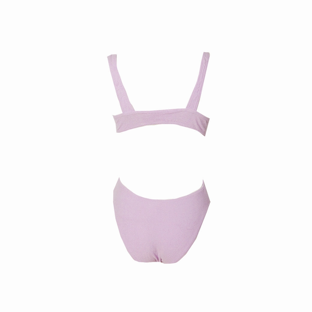 Terry Cloth Cut Out One Piece Suit -Lilac
