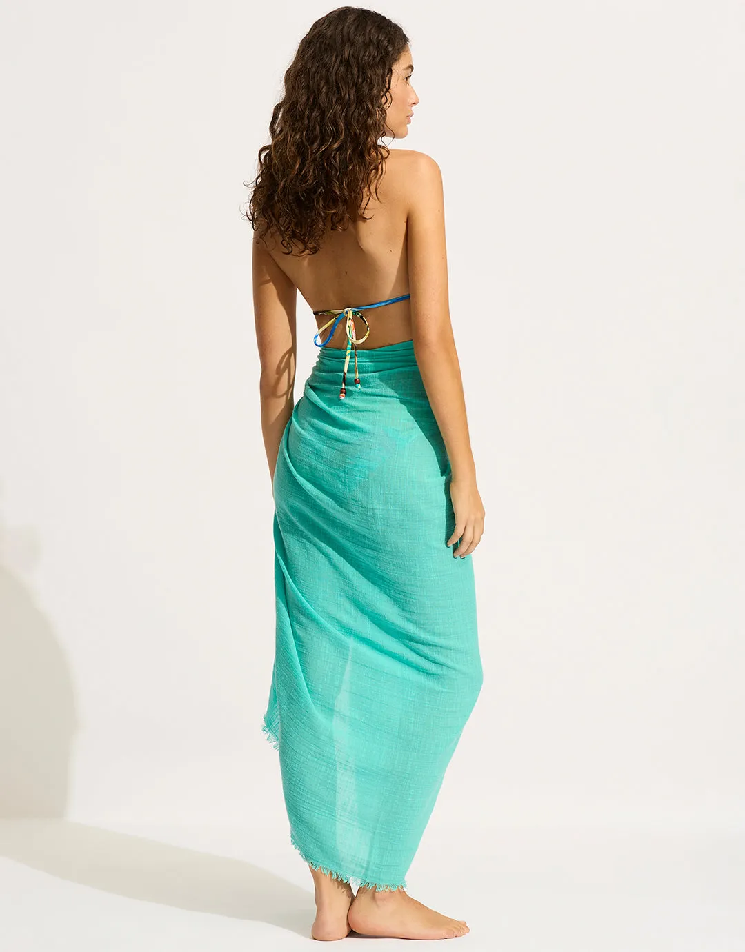 Textured Cotton Beach Wrap - Aquatic Blue