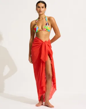 Textured Cotton Beach Wrap - Flame