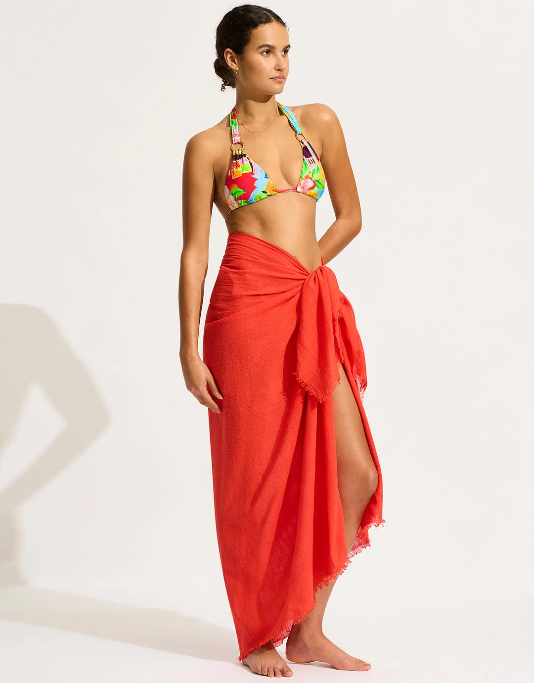 Textured Cotton Beach Wrap - Flame