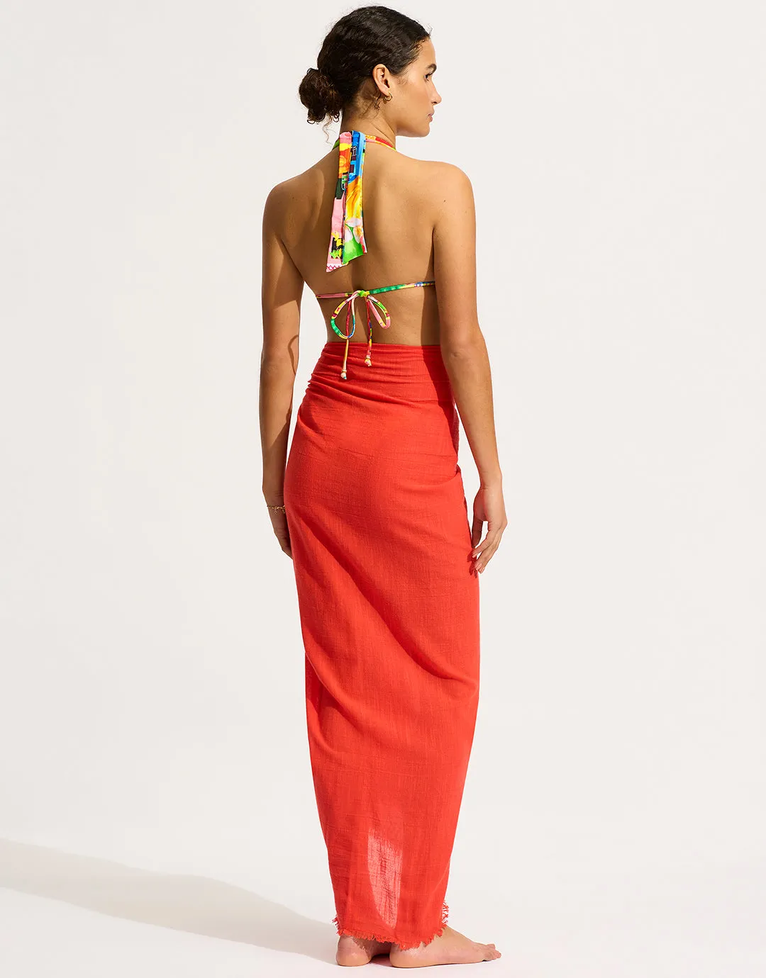 Textured Cotton Beach Wrap - Flame