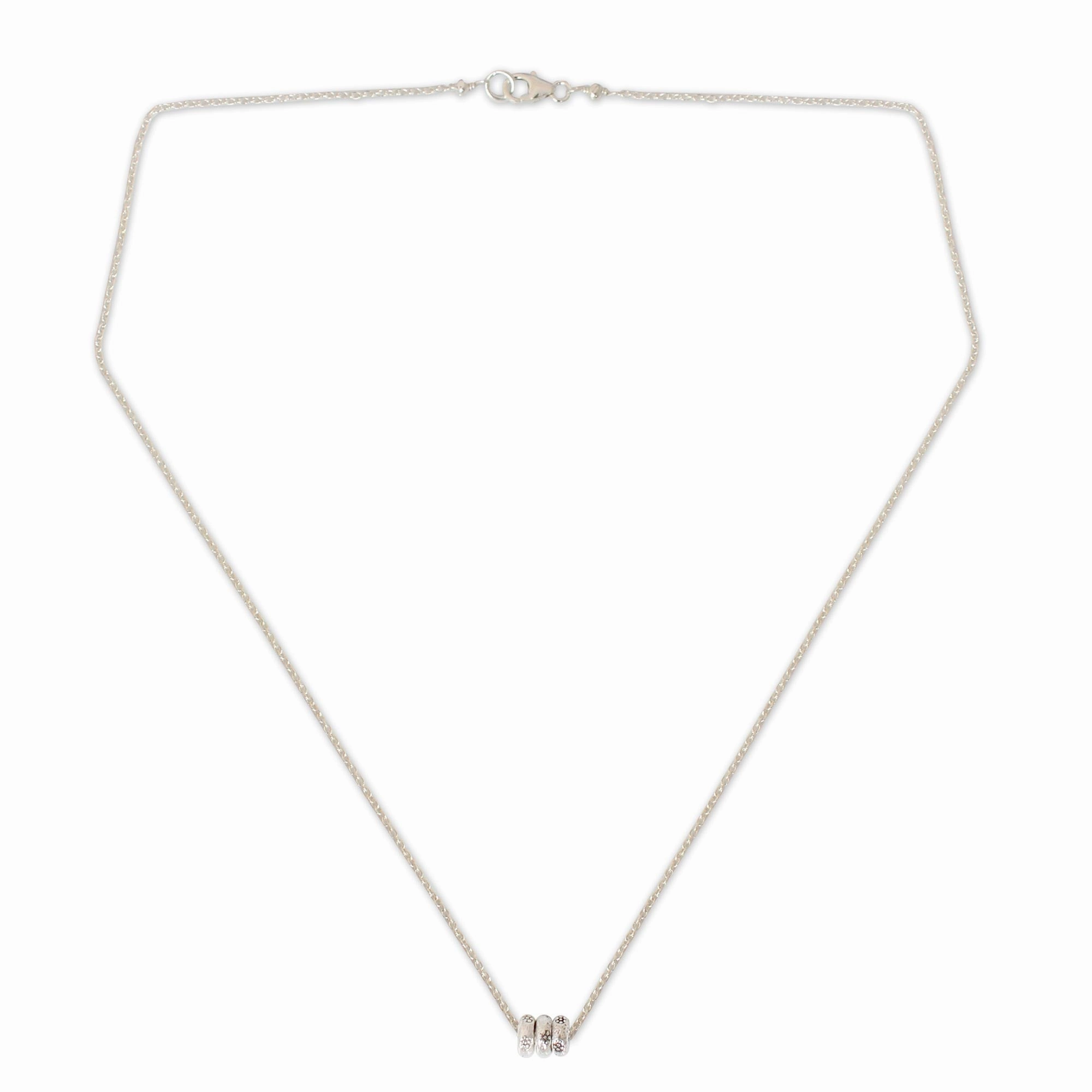 Thai Serenade Fair Trade Floral Sterling Silver Pendant Necklace