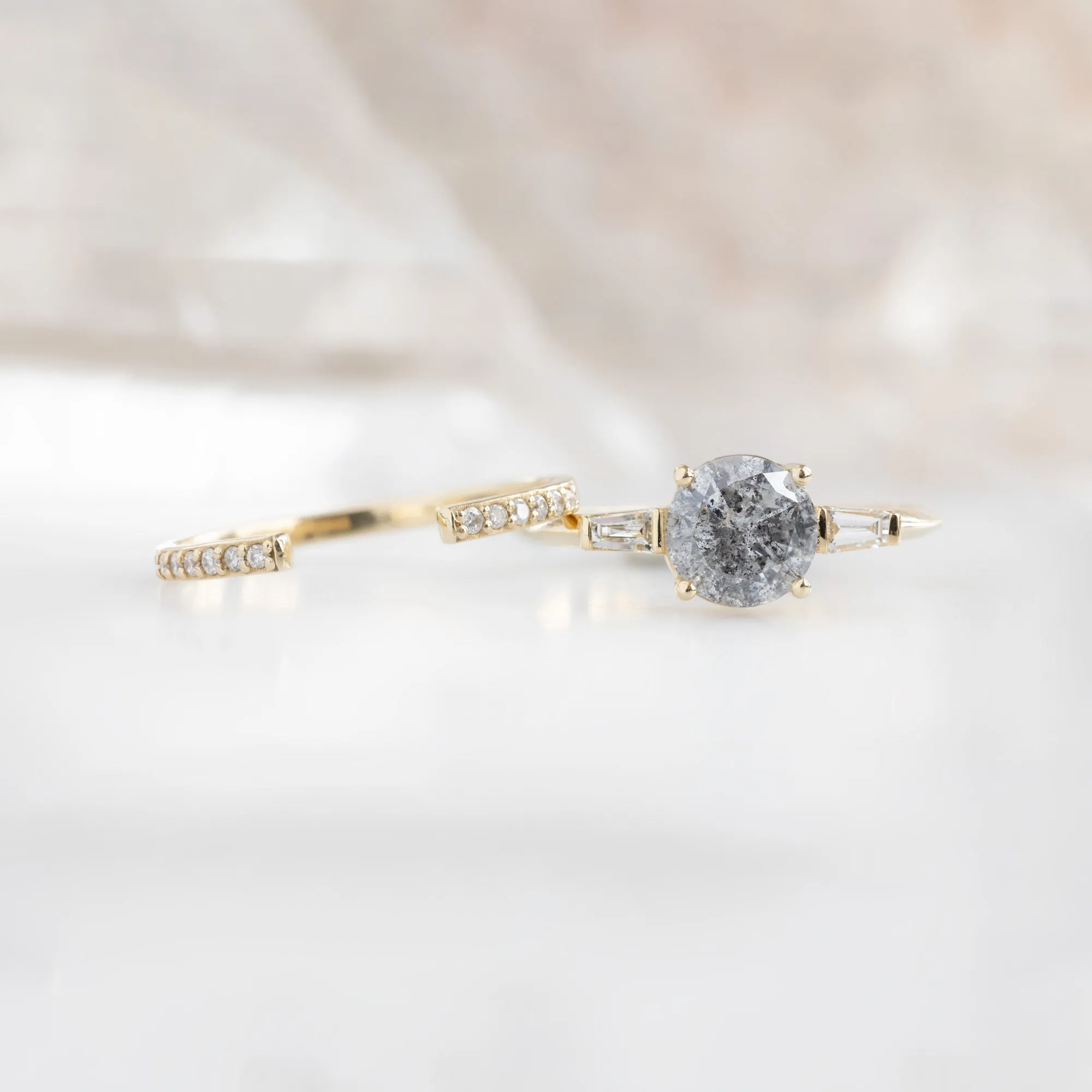 The Ash Ring | 1.22ct Round Salt and Pepper Diamond in 14K Yellow Gold