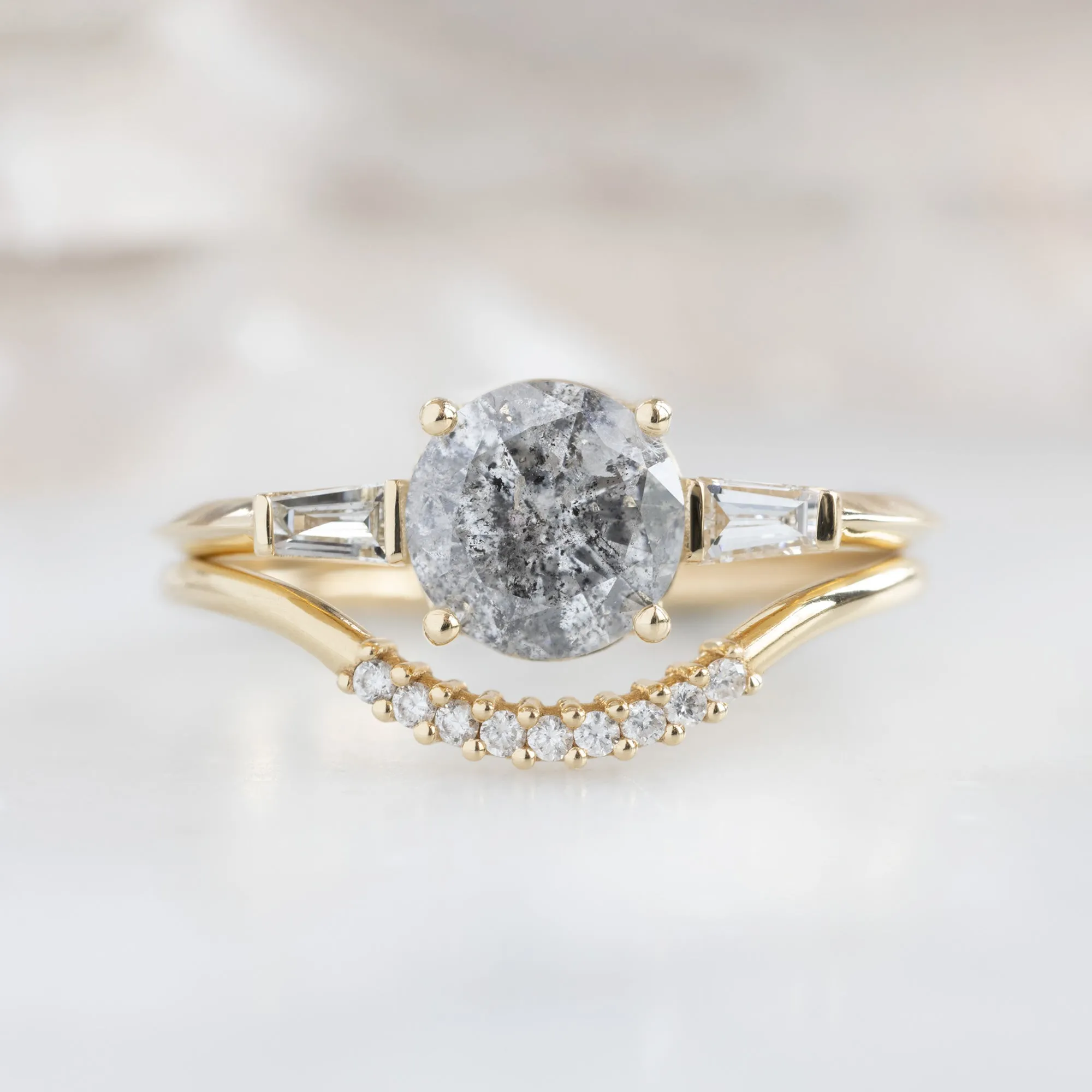 The Ash Ring | 1.22ct Round Salt and Pepper Diamond in 14K Yellow Gold
