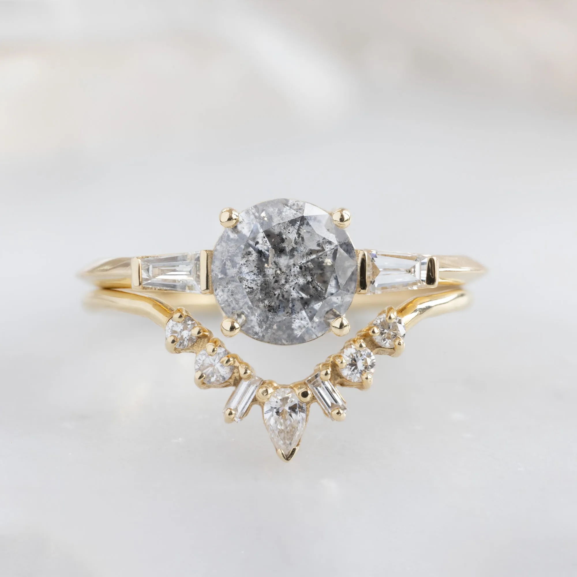 The Ash Ring | 1.22ct Round Salt and Pepper Diamond in 14K Yellow Gold