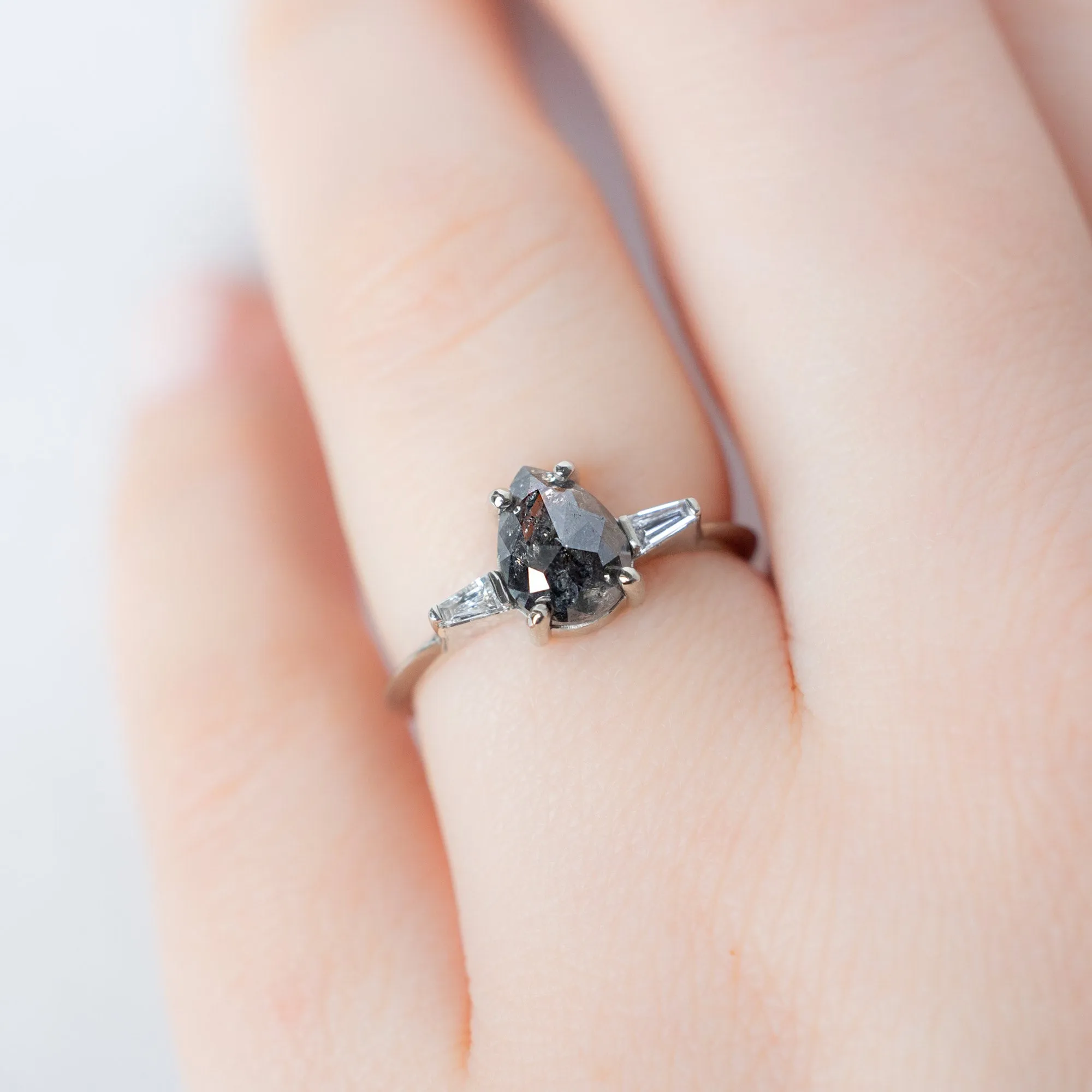 The Ash Ring | 1.24ct Pear Black Diamond in 14K White Gold