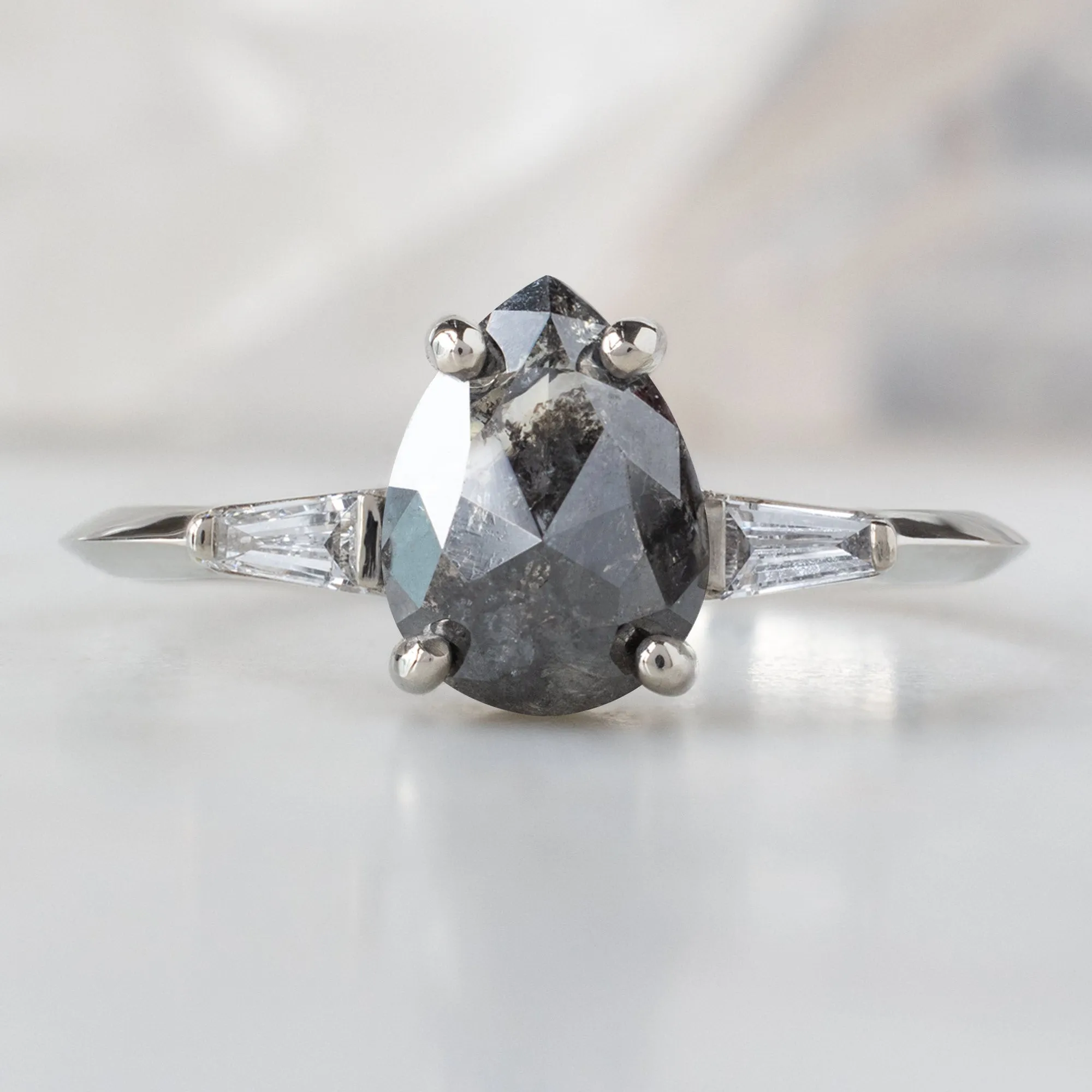 The Ash Ring | 1.24ct Pear Black Diamond in 14K White Gold