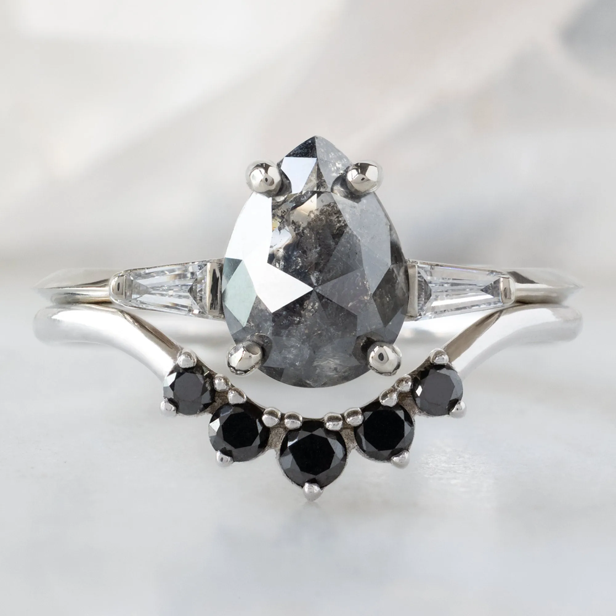 The Ash Ring | 1.24ct Pear Black Diamond in 14K White Gold