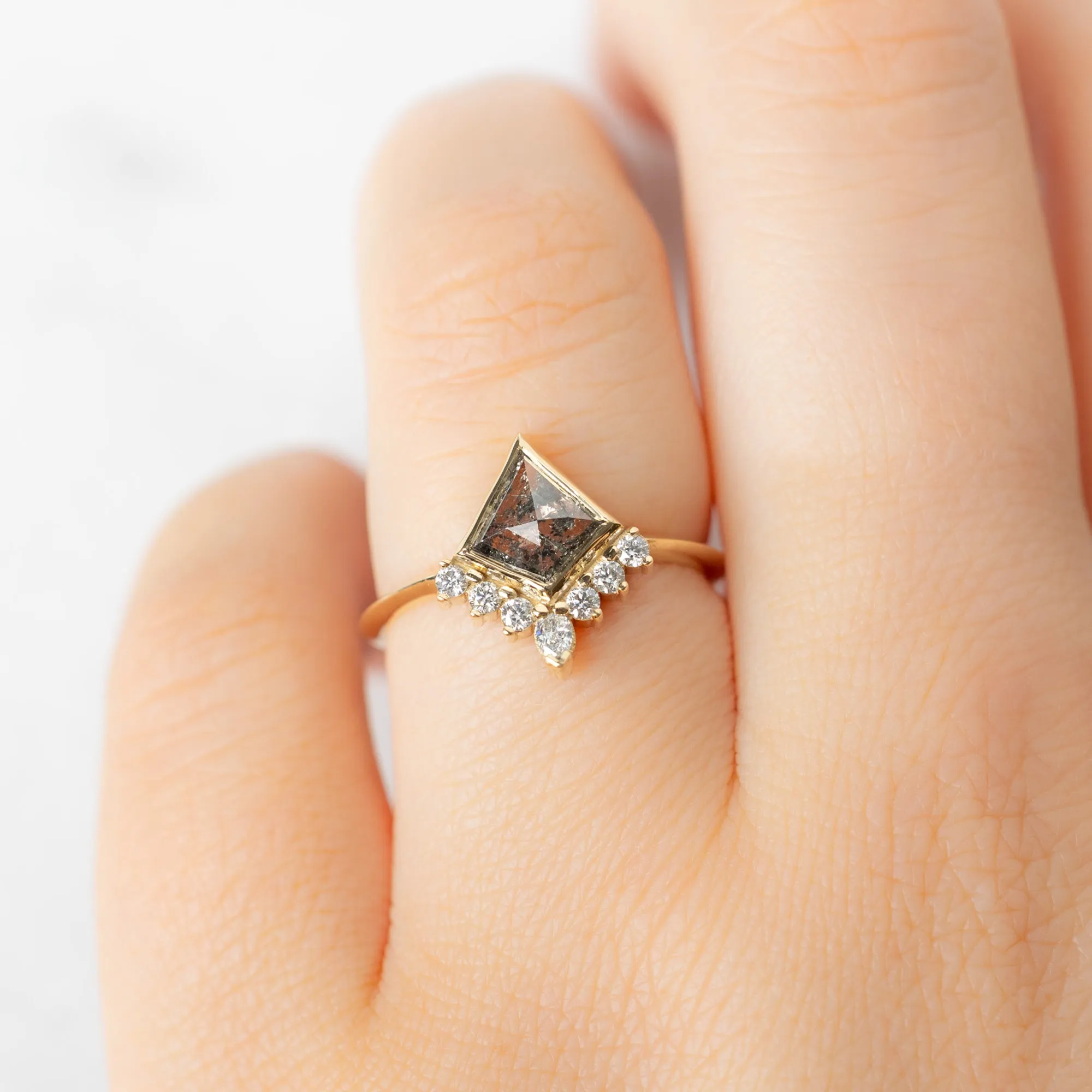 The Aster Ring | 0.82ct Kite Salt and Pepper Diamond in 14K Yellow Gold
