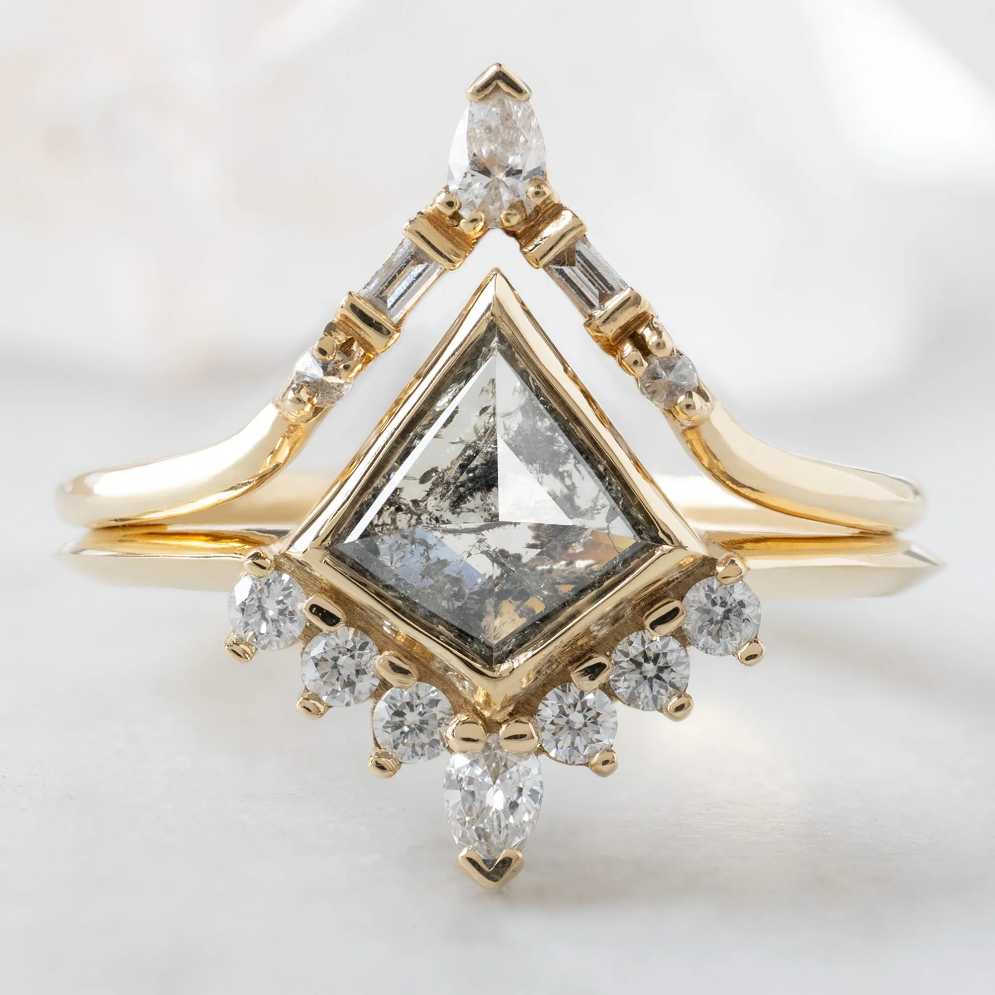 The Aster Ring | 0.82ct Kite Salt and Pepper Diamond in 14K Yellow Gold