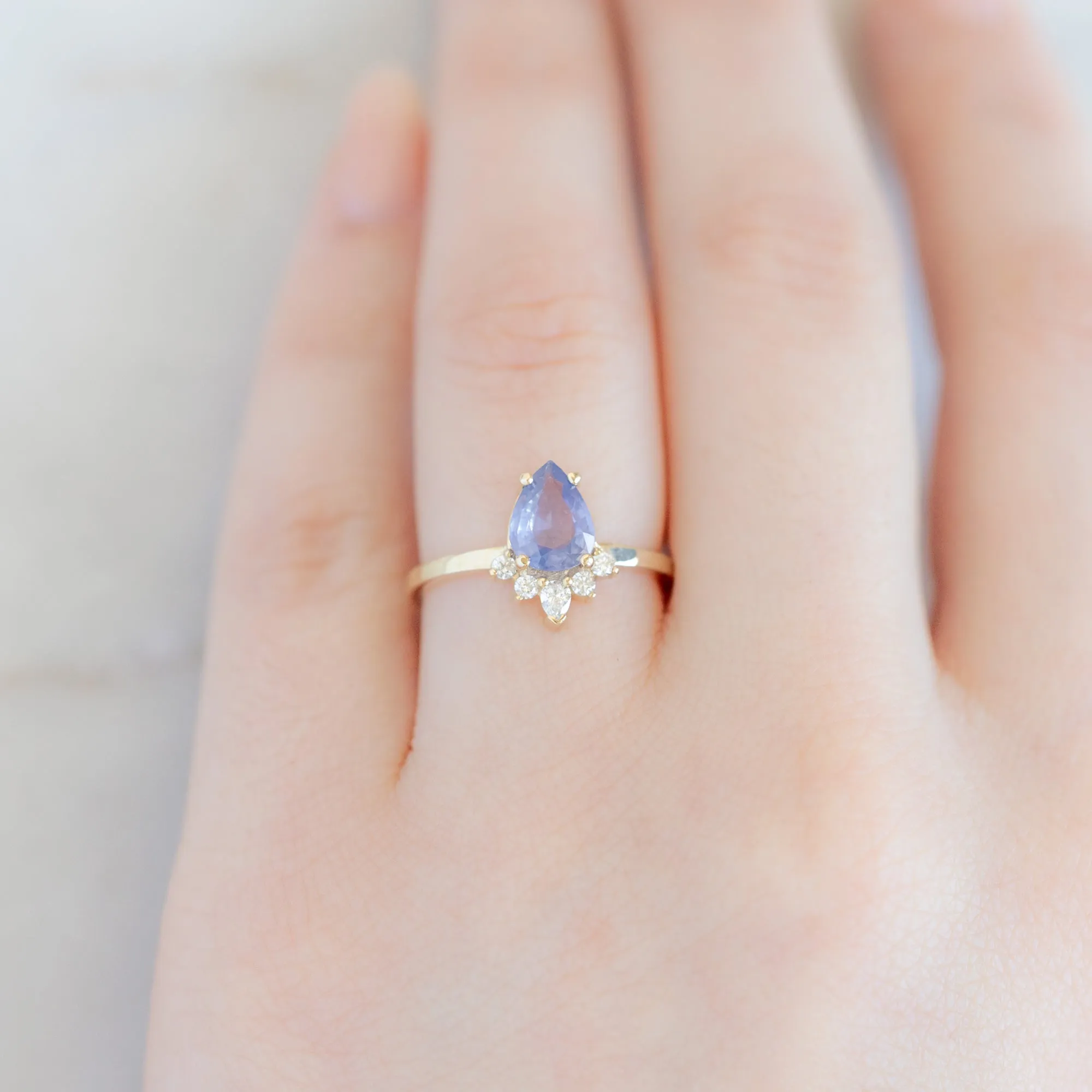 The Aster Ring | 1.23ct Pear Cut Lavender Sapphire in 14K Yellow Gold