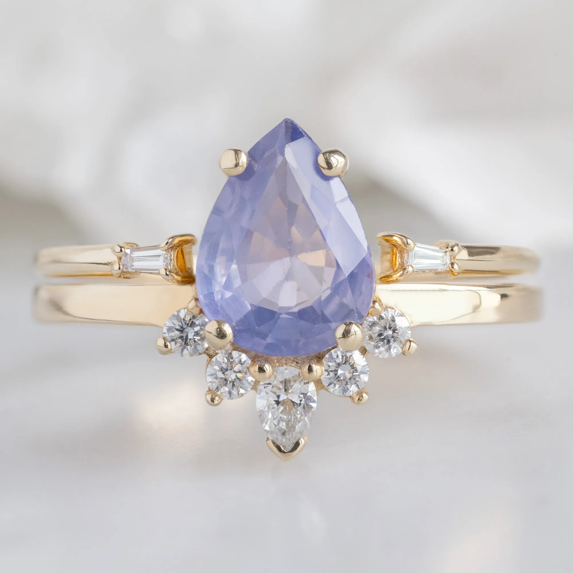 The Aster Ring | 1.23ct Pear Cut Lavender Sapphire in 14K Yellow Gold