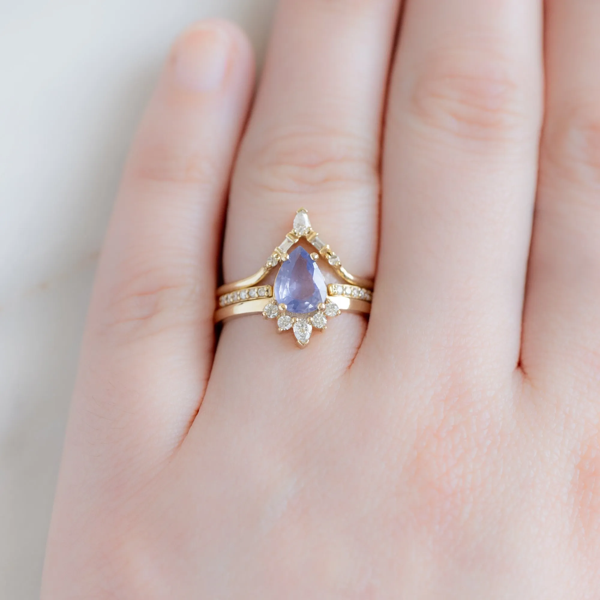 The Aster Ring | 1.23ct Pear Cut Lavender Sapphire in 14K Yellow Gold
