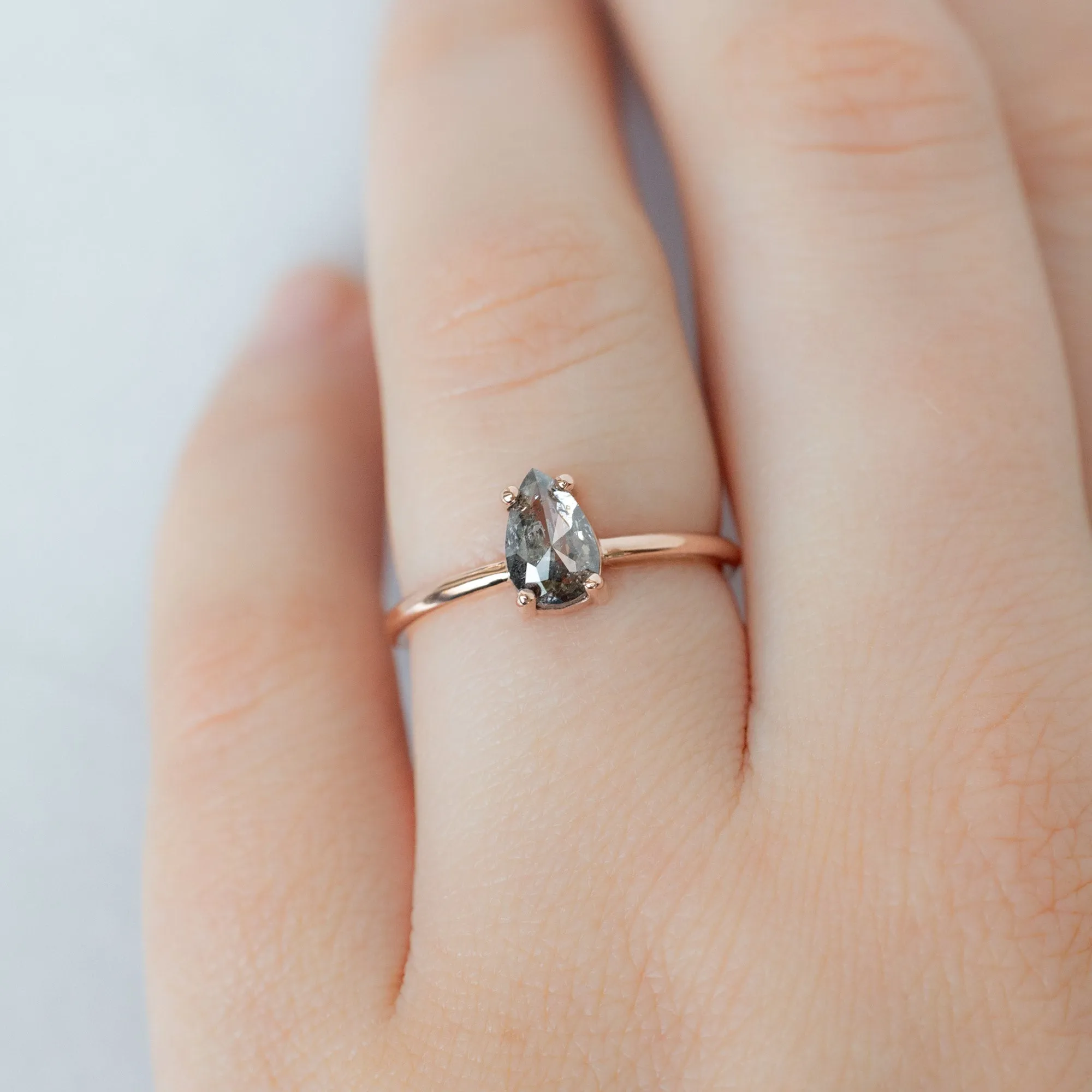 The Bryn Ring | 0.90ct Pear Salt and Pepper Diamond in 14K Rose Gold