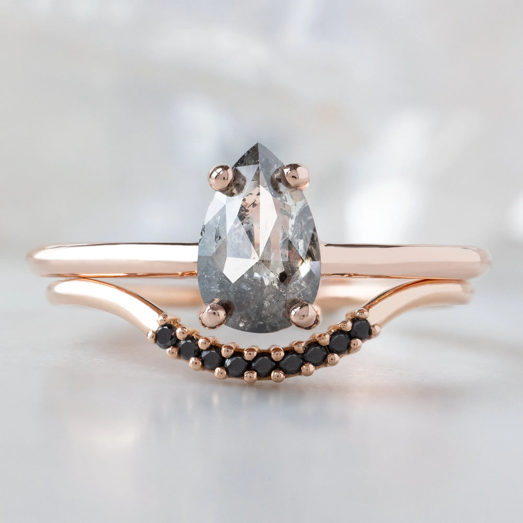 The Bryn Ring | 0.90ct Pear Salt and Pepper Diamond in 14K Rose Gold