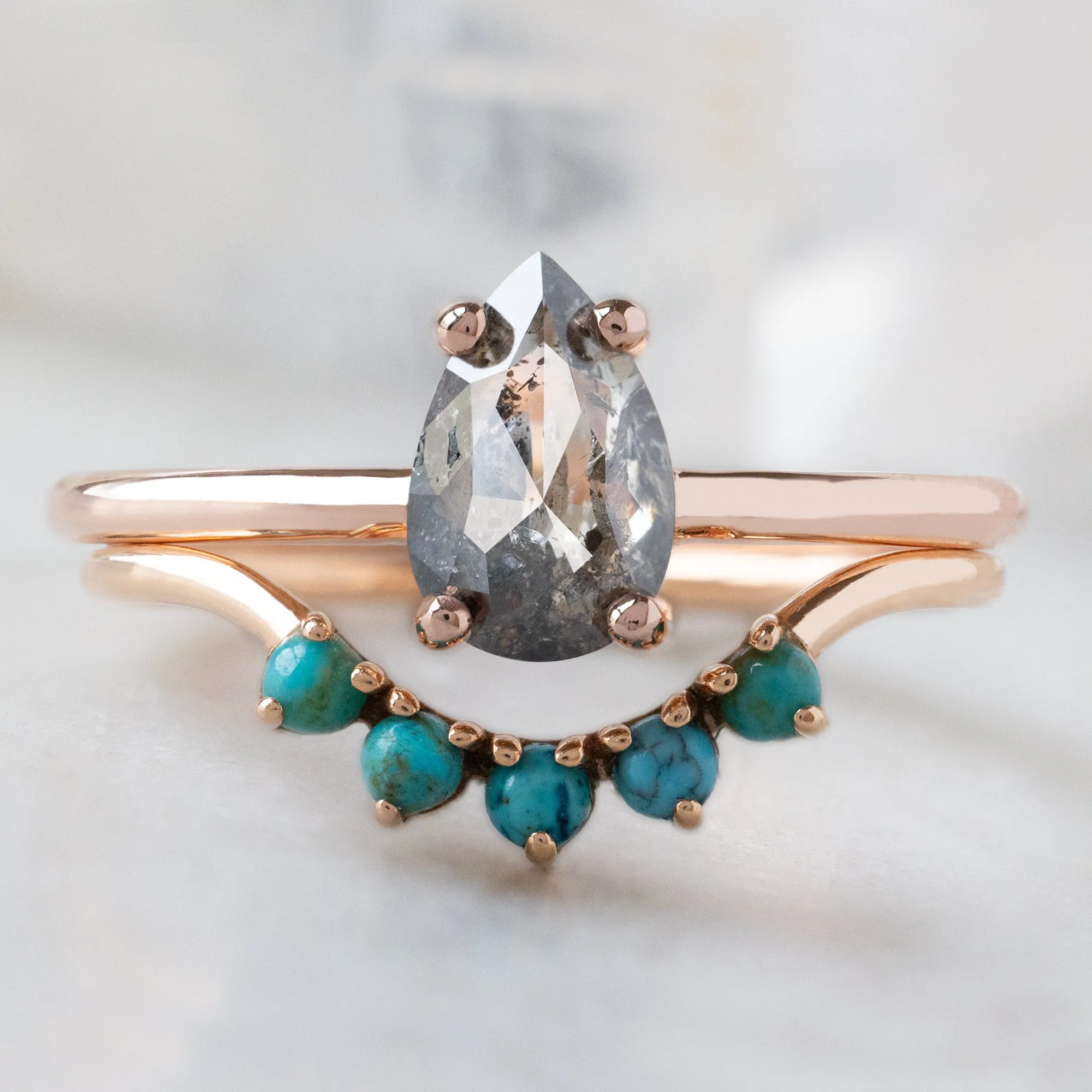 The Bryn Ring | 0.90ct Pear Salt and Pepper Diamond in 14K Rose Gold