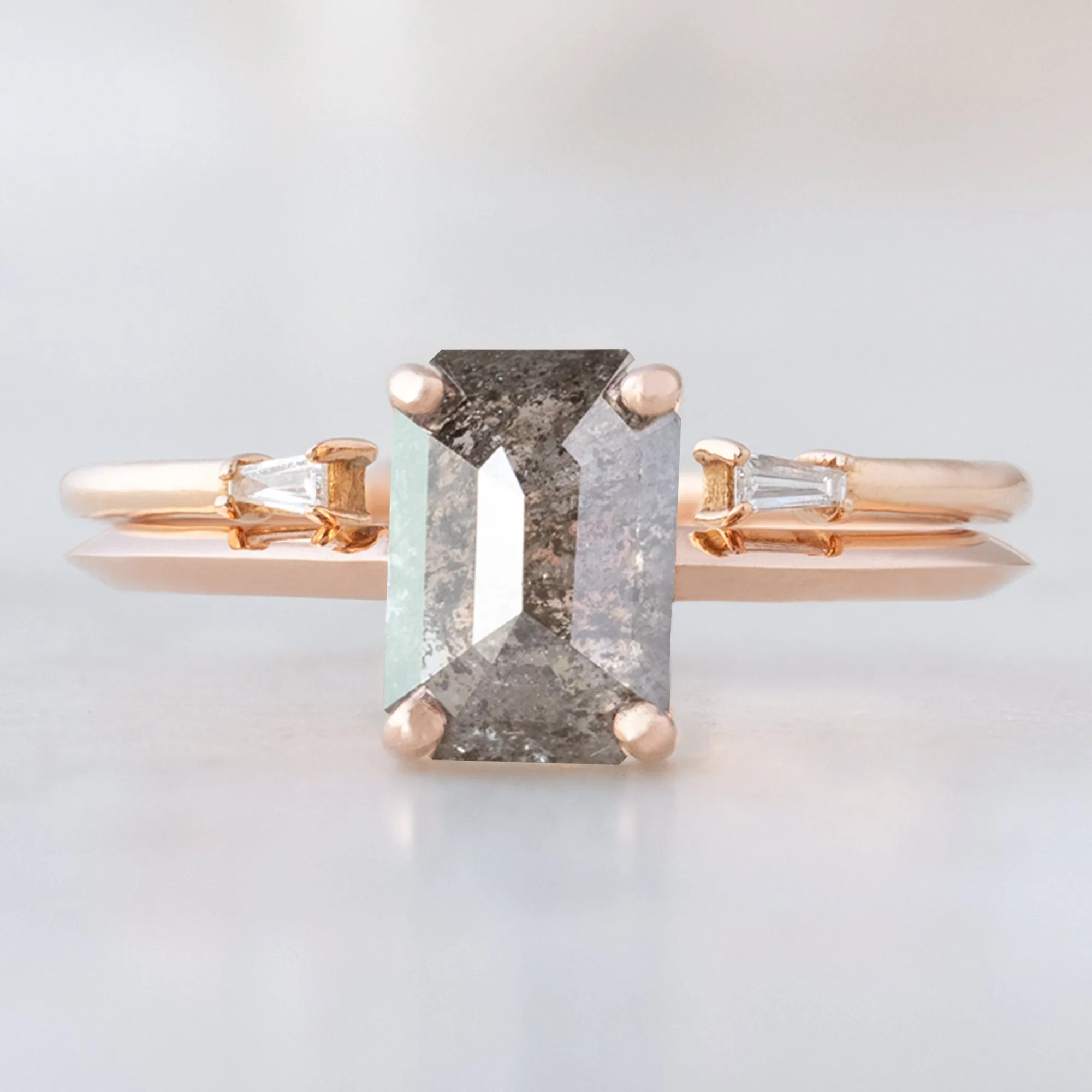 The Bryn Ring | 1.26ct Emerald Cut Salt and Pepper Diamond in 14K Rose Gold