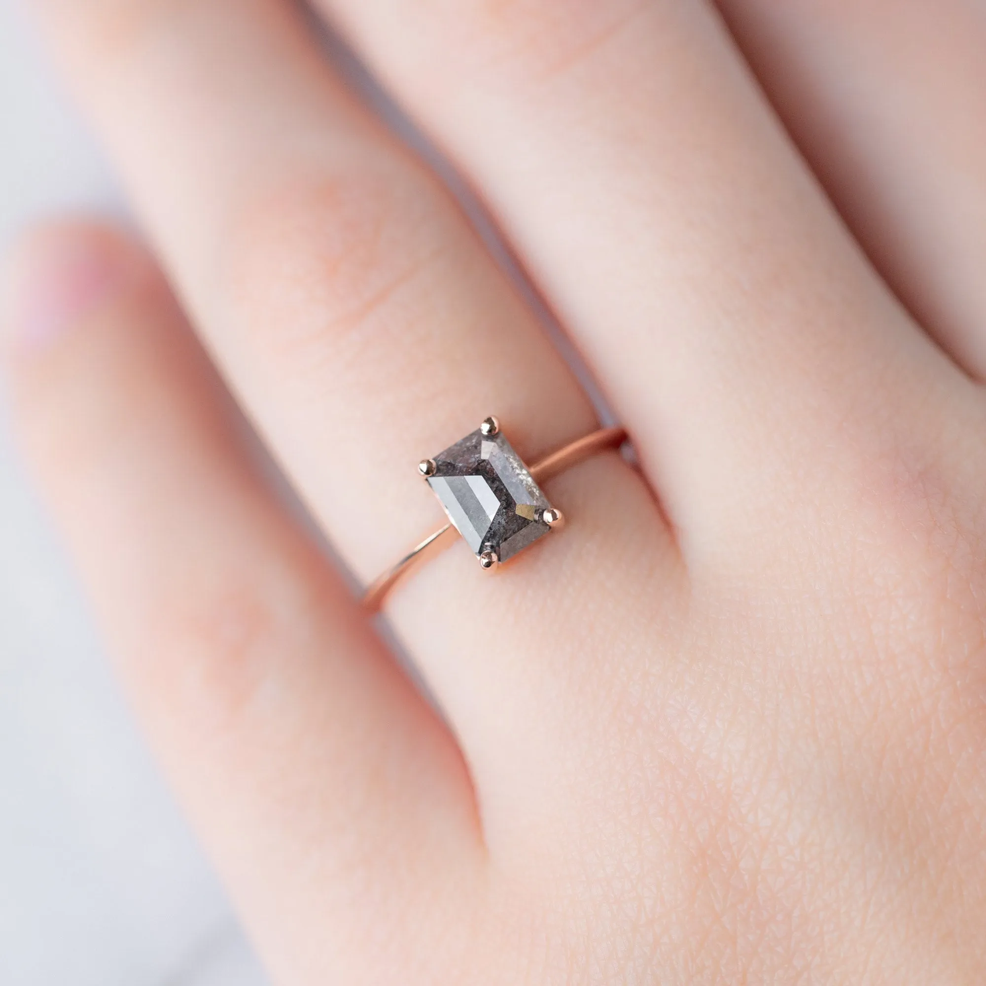 The Bryn Ring | 1.26ct Emerald Cut Salt and Pepper Diamond in 14K Rose Gold