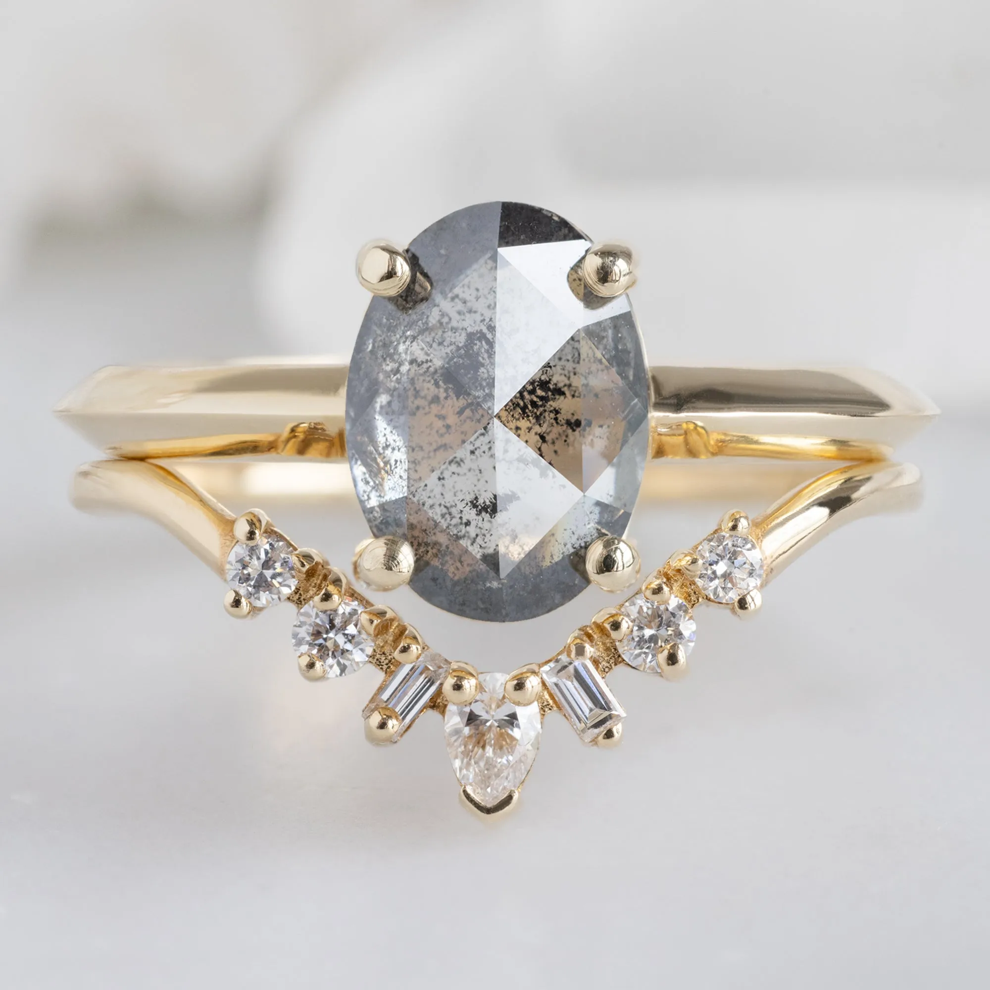 The Bryn Ring | 1.41ct Oval Salt and Pepper Diamond in 14K Yellow Gold