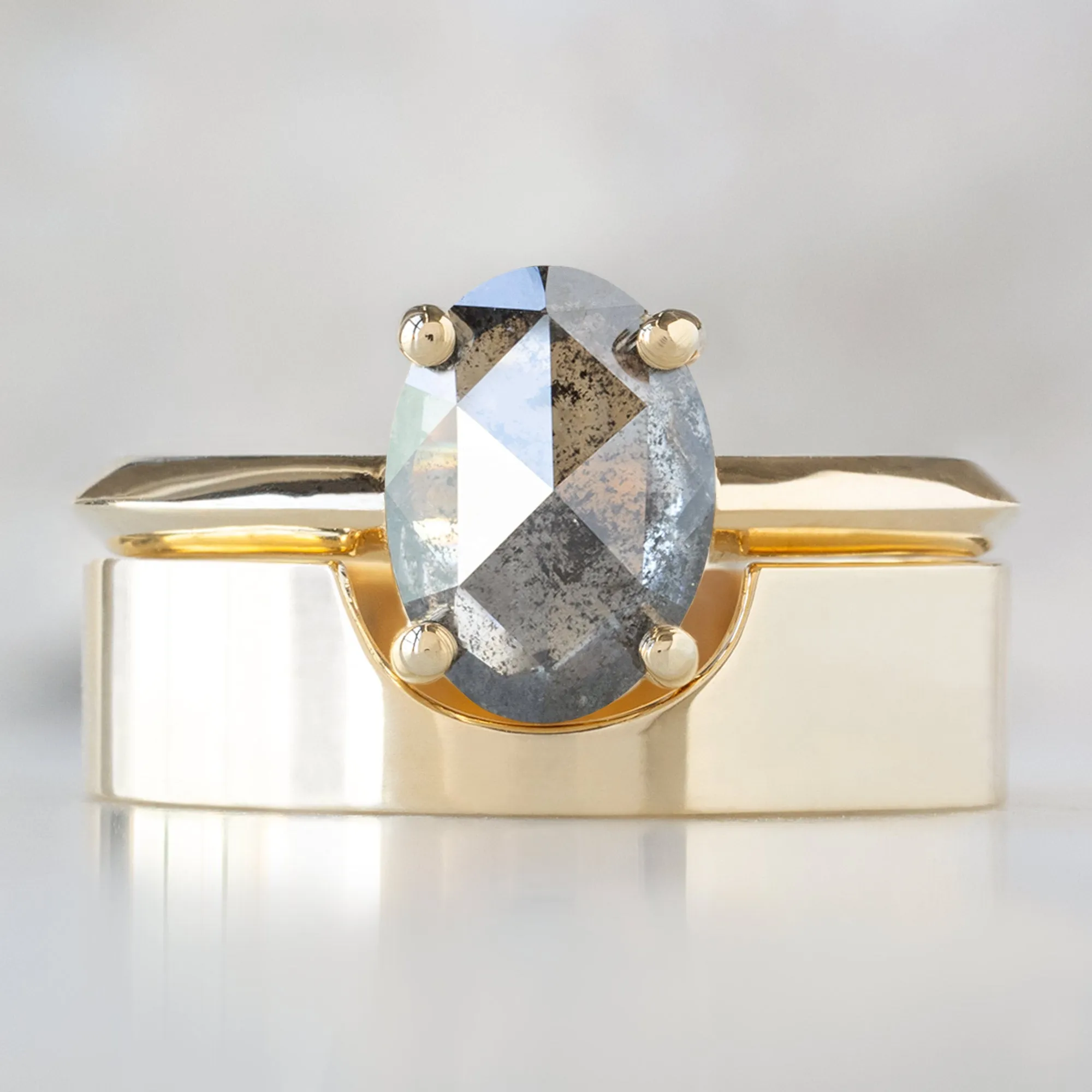 The Bryn Ring | 1.41ct Oval Salt and Pepper Diamond in 14K Yellow Gold
