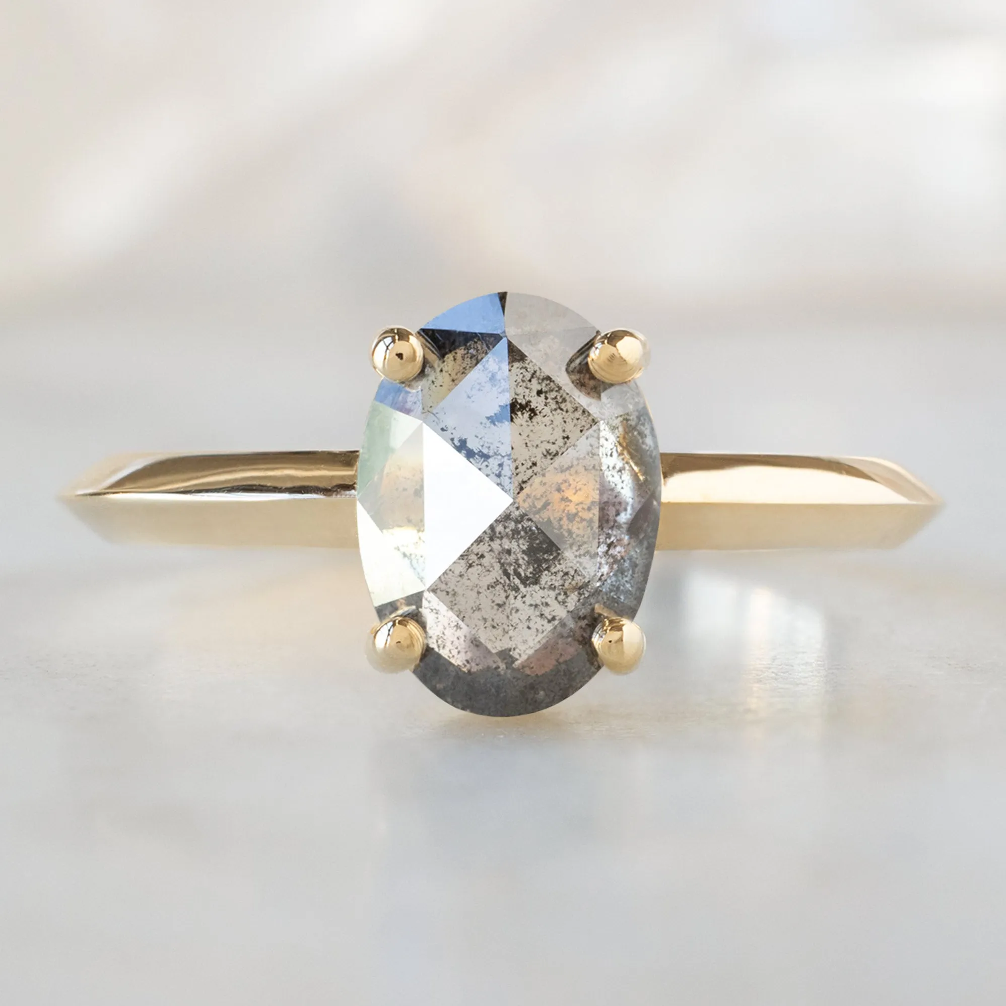 The Bryn Ring | 1.41ct Oval Salt and Pepper Diamond in 14K Yellow Gold