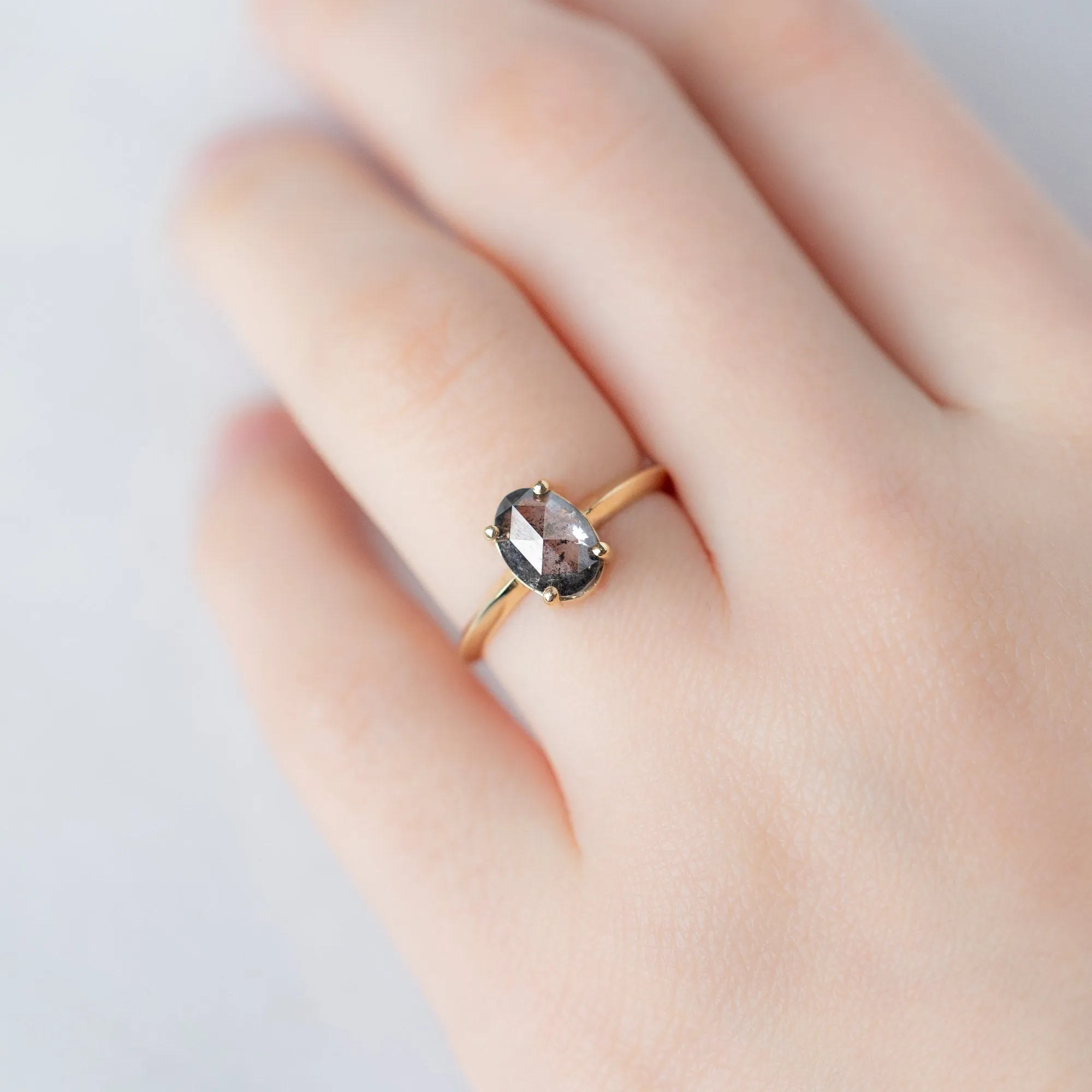 The Bryn Ring | 1.41ct Oval Salt and Pepper Diamond in 14K Yellow Gold