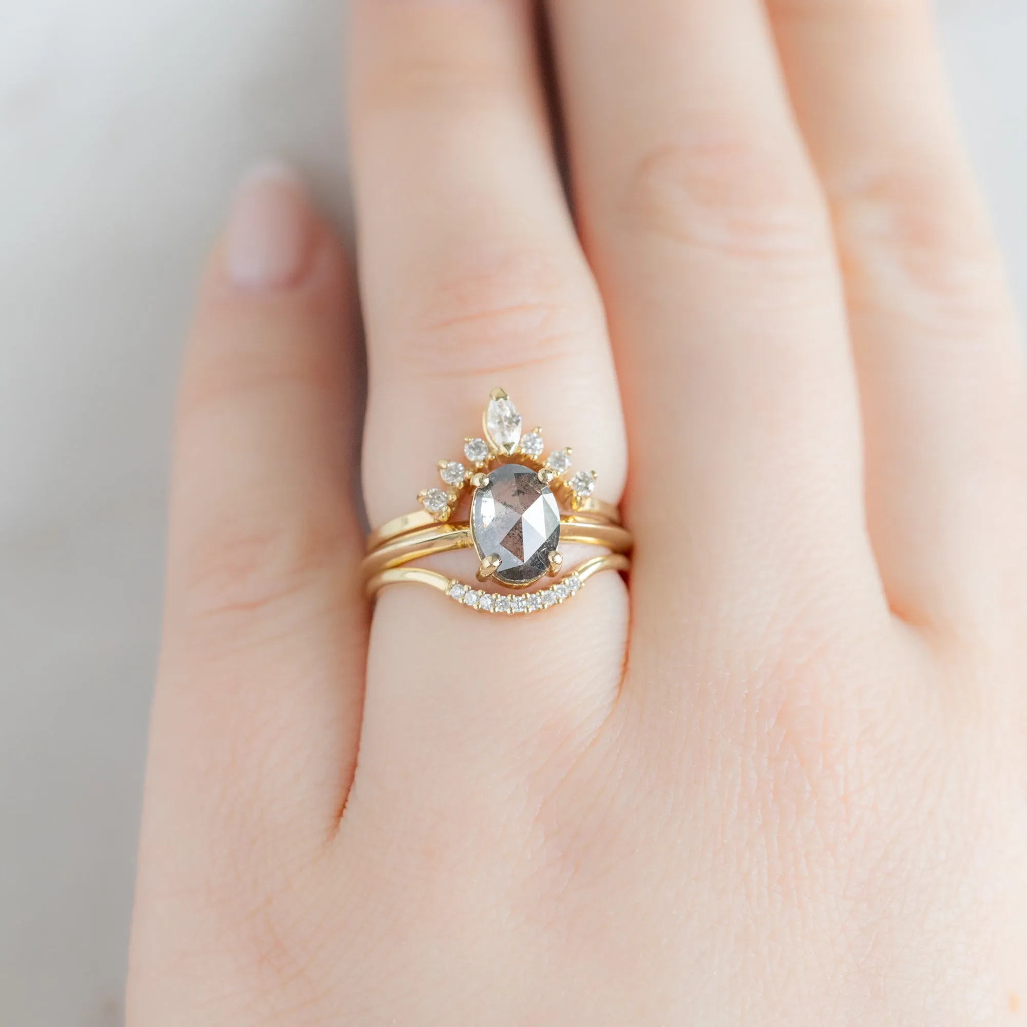 The Bryn Ring | 1.41ct Oval Salt and Pepper Diamond in 14K Yellow Gold