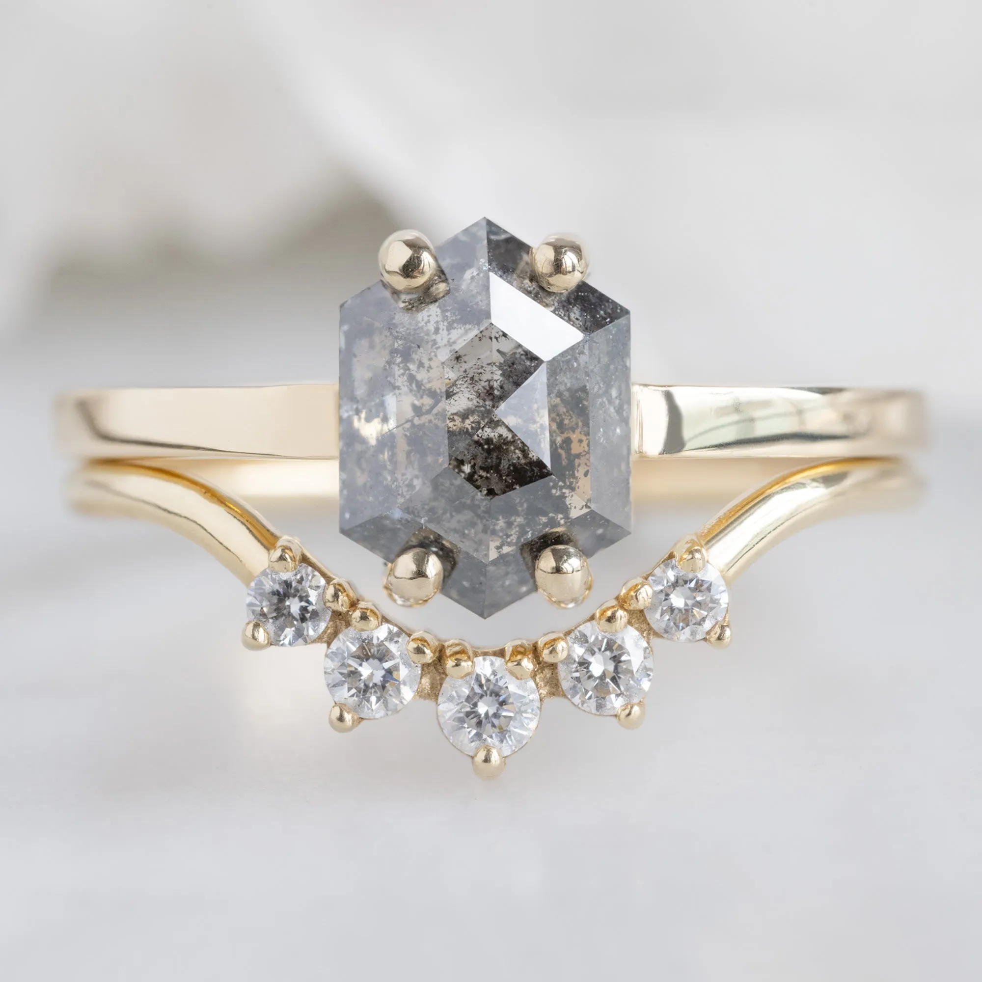 The Bryn Ring | 1.42ct Hexagon Salt and Pepper Diamond in 14K Yellow Gold