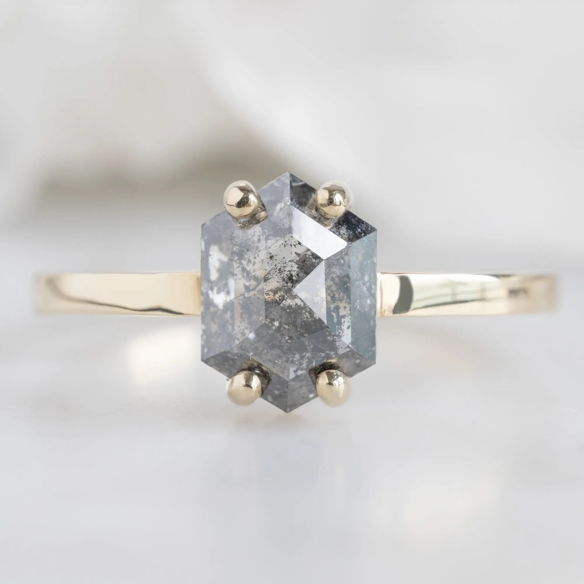The Bryn Ring | 1.42ct Hexagon Salt and Pepper Diamond in 14K Yellow Gold