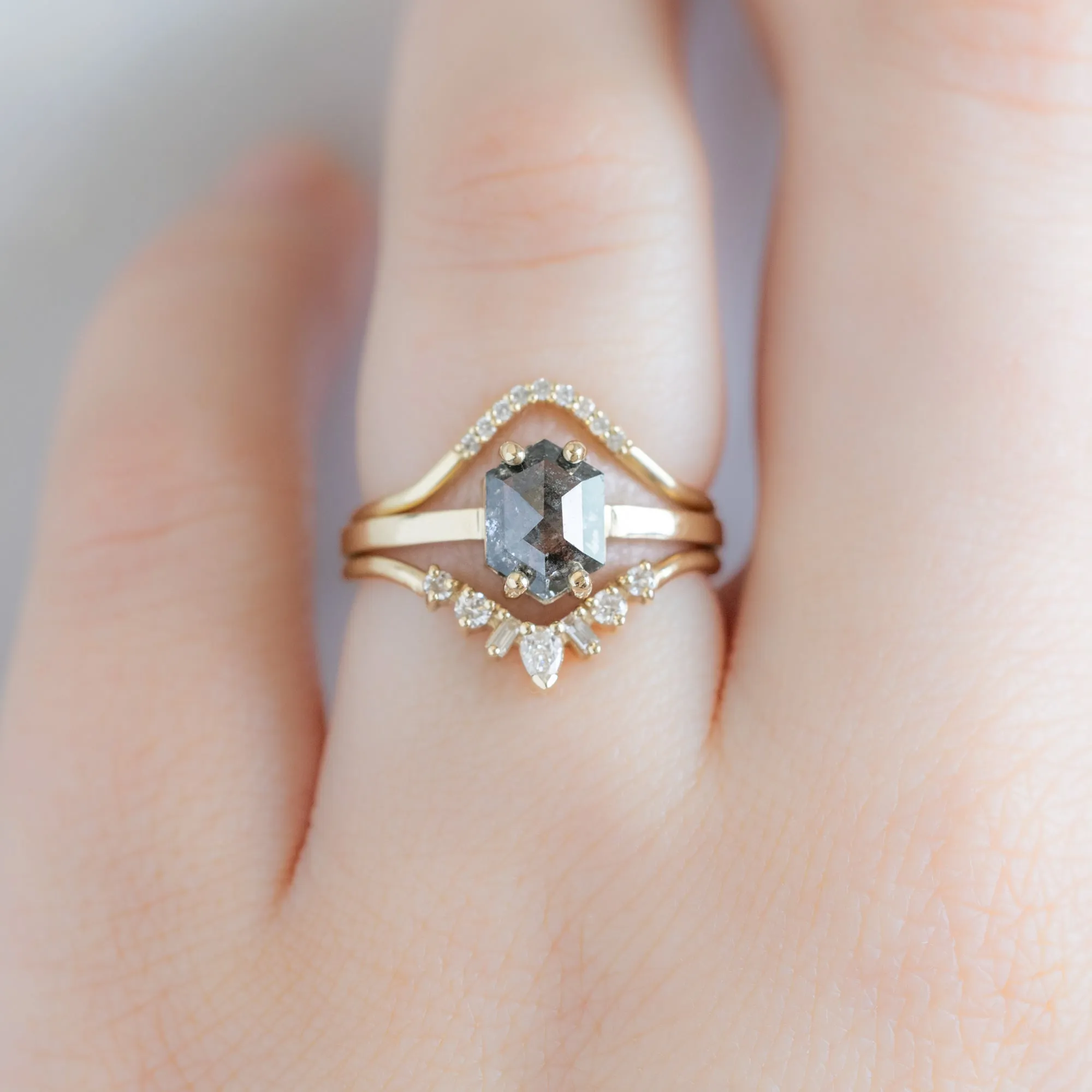 The Bryn Ring | 1.42ct Hexagon Salt and Pepper Diamond in 14K Yellow Gold