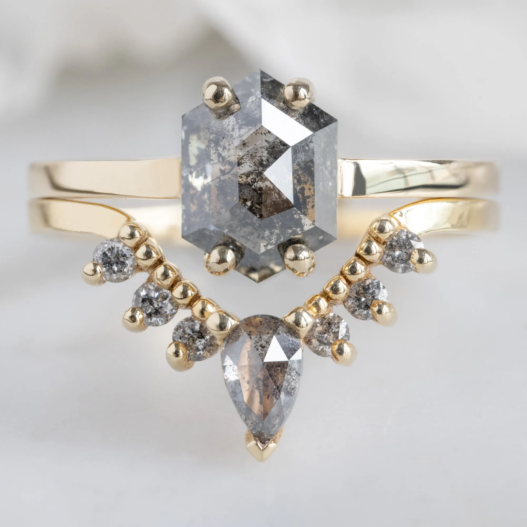 The Bryn Ring | 1.42ct Hexagon Salt and Pepper Diamond in 14K Yellow Gold