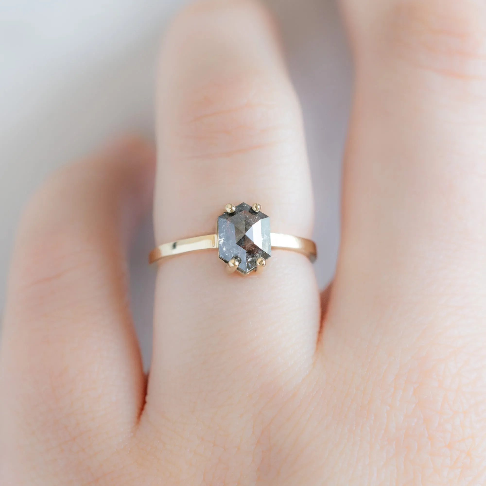The Bryn Ring | 1.42ct Hexagon Salt and Pepper Diamond in 14K Yellow Gold