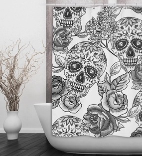 The Original White Sugar Skull Shower Curtains and Optional Bath Mats Lighting,Lamps Fixtures