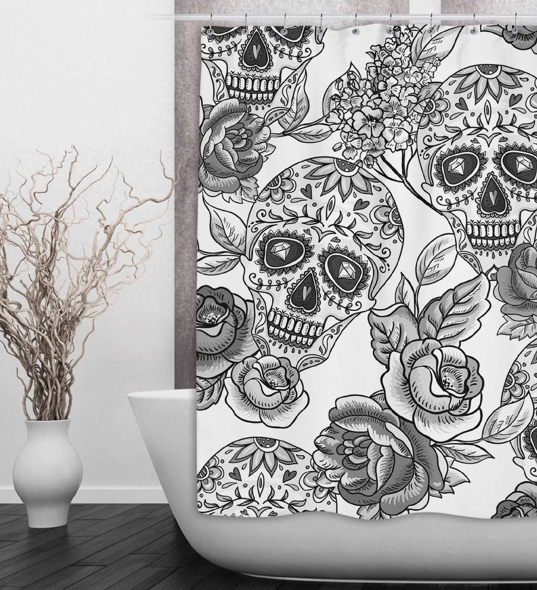The Original White Sugar Skull Shower Curtains and Optional Bath Mats Lighting,Lamps Fixtures