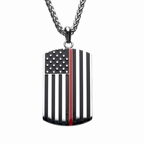 Thin Red Line American Flag Firefighter Military Style Dog Tag Enamel Pendant