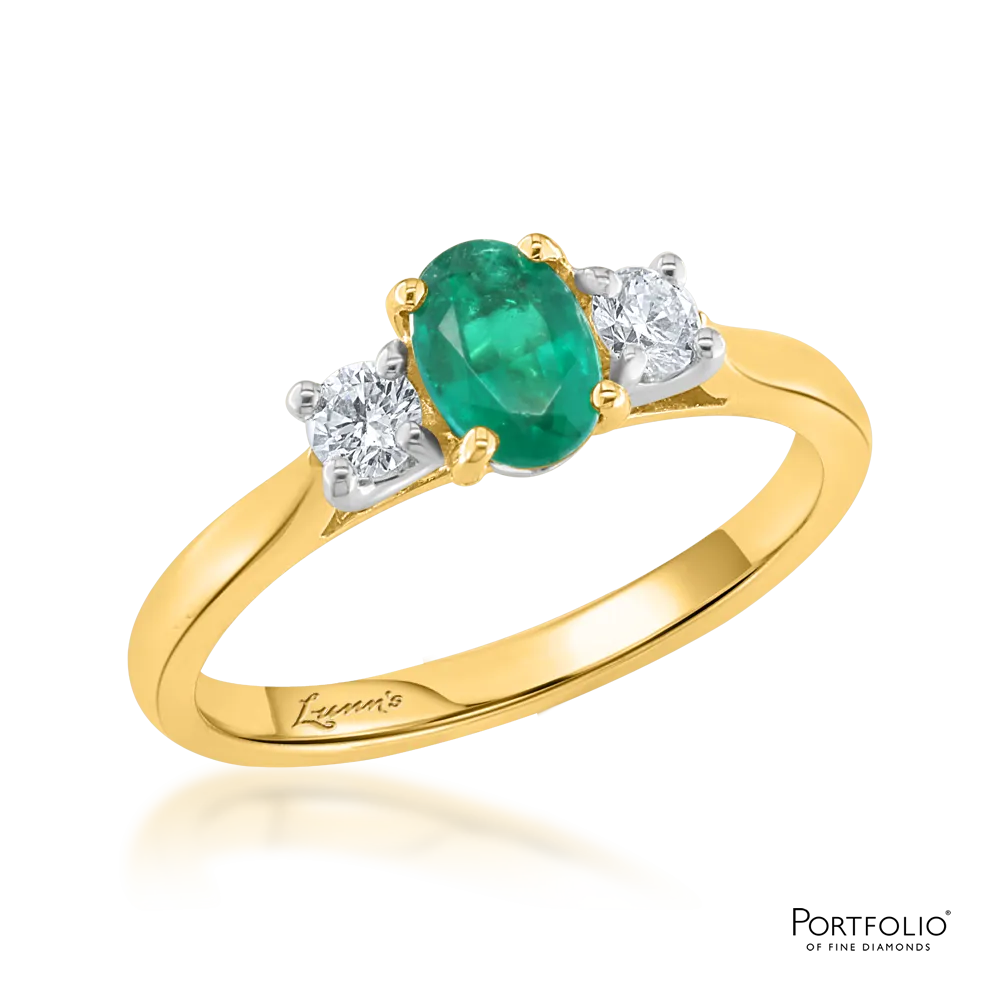 Three Stone 0.48ct Emerald Yellow Gold Ring