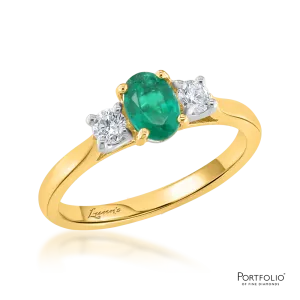 Three Stone 0.48ct Emerald Yellow Gold Ring