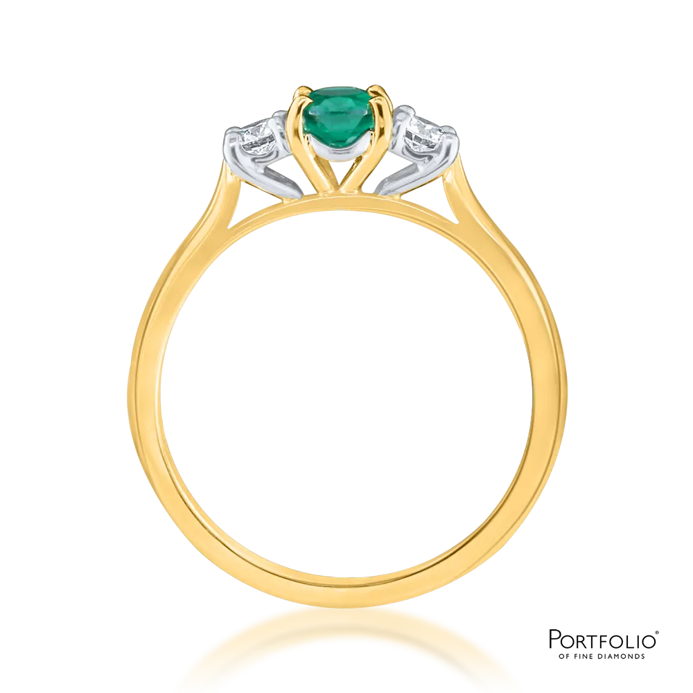 Three Stone 0.48ct Emerald Yellow Gold Ring