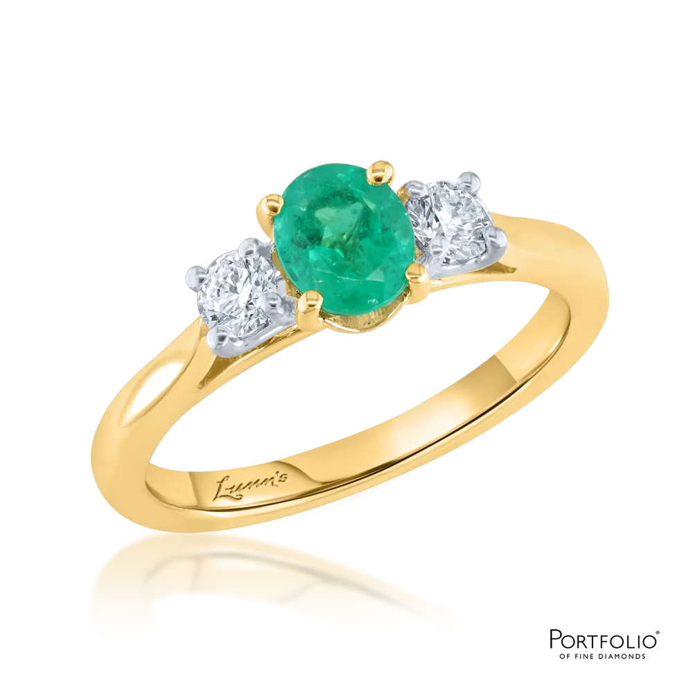 Three Stone 0.59ct Emerald Yellow Gold Ring