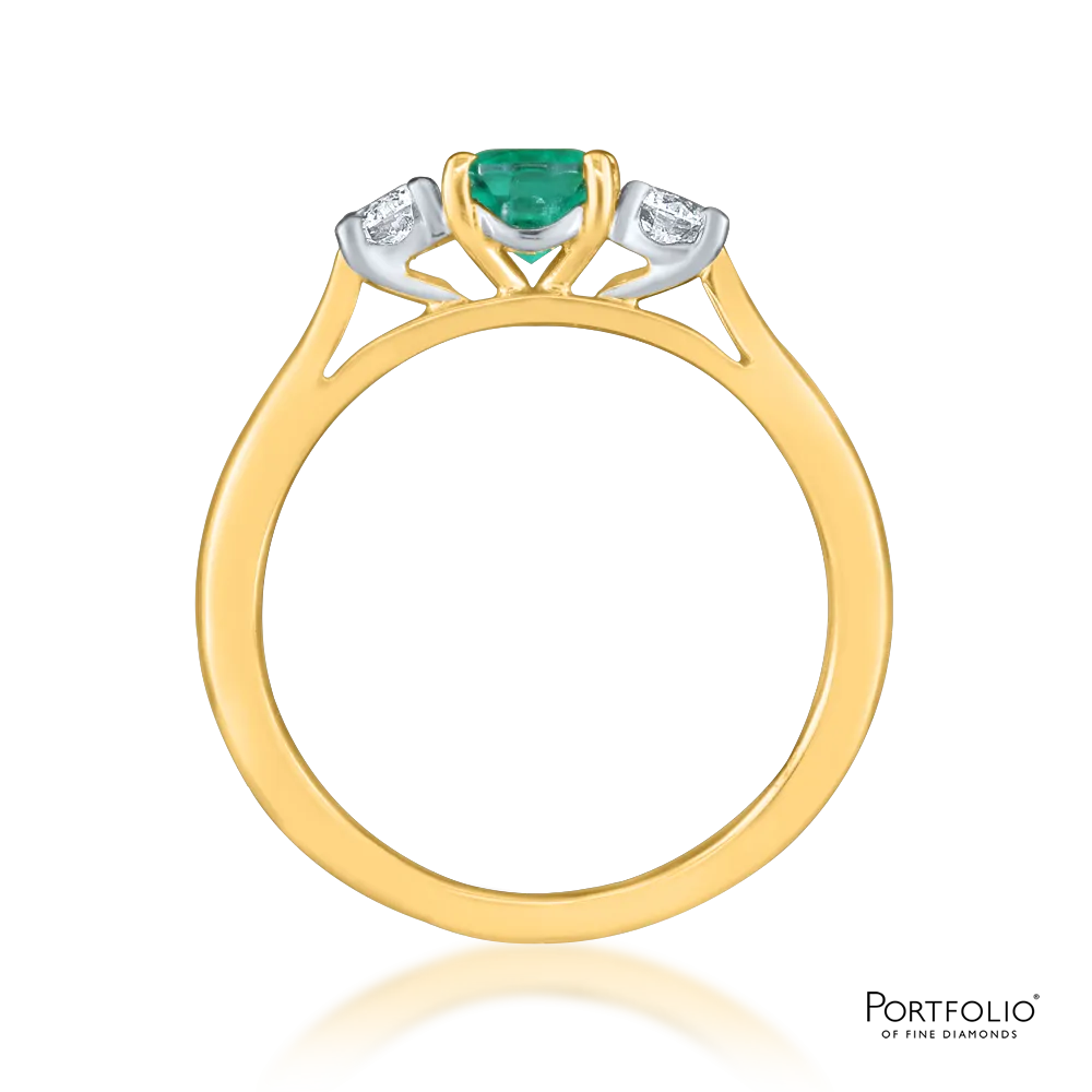 Three Stone 0.59ct Emerald Yellow Gold Ring
