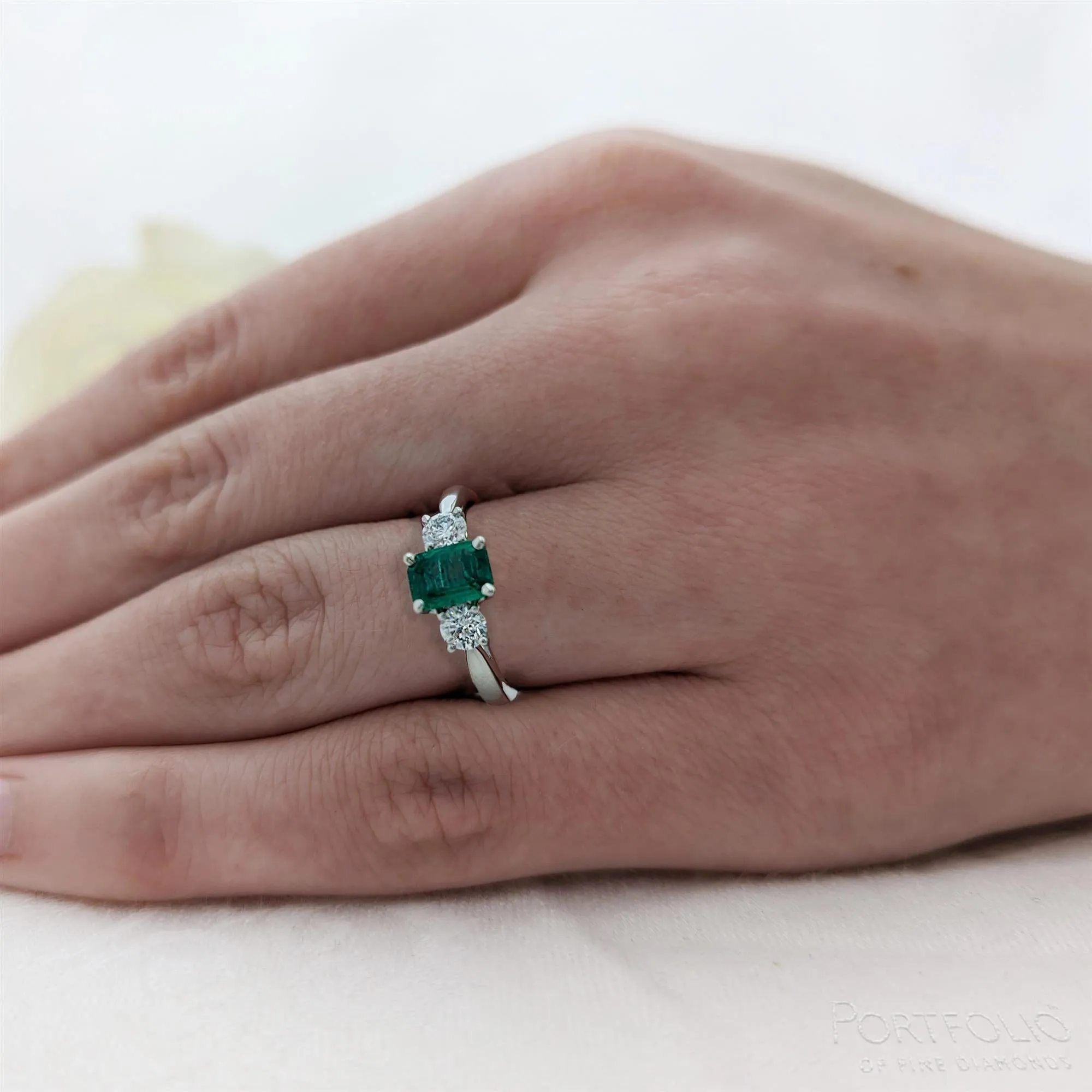 Three Stone 0.68ct Emerald Platinum Ring
