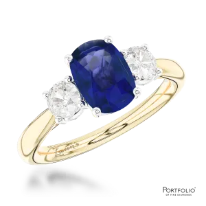 Three Stone 0.85ct Sapphire Yellow Gold/Platinum Ring