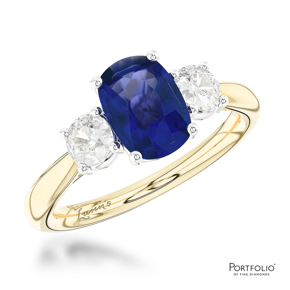 Three Stone 0.85ct Sapphire Yellow Gold/Platinum Ring