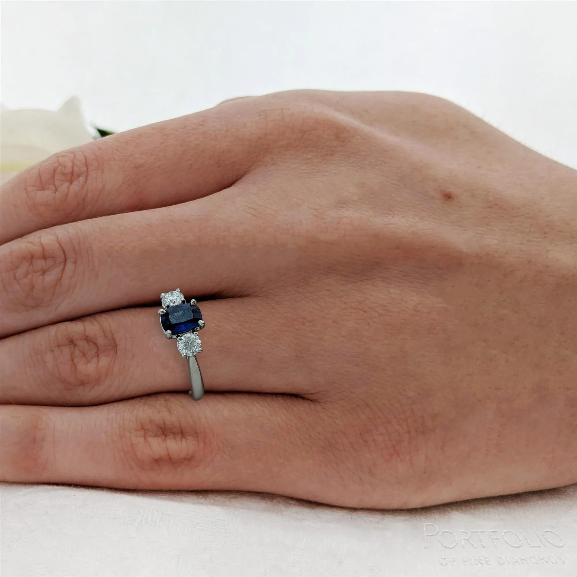 Three Stone 0.86ct Sapphire Platinum Ring