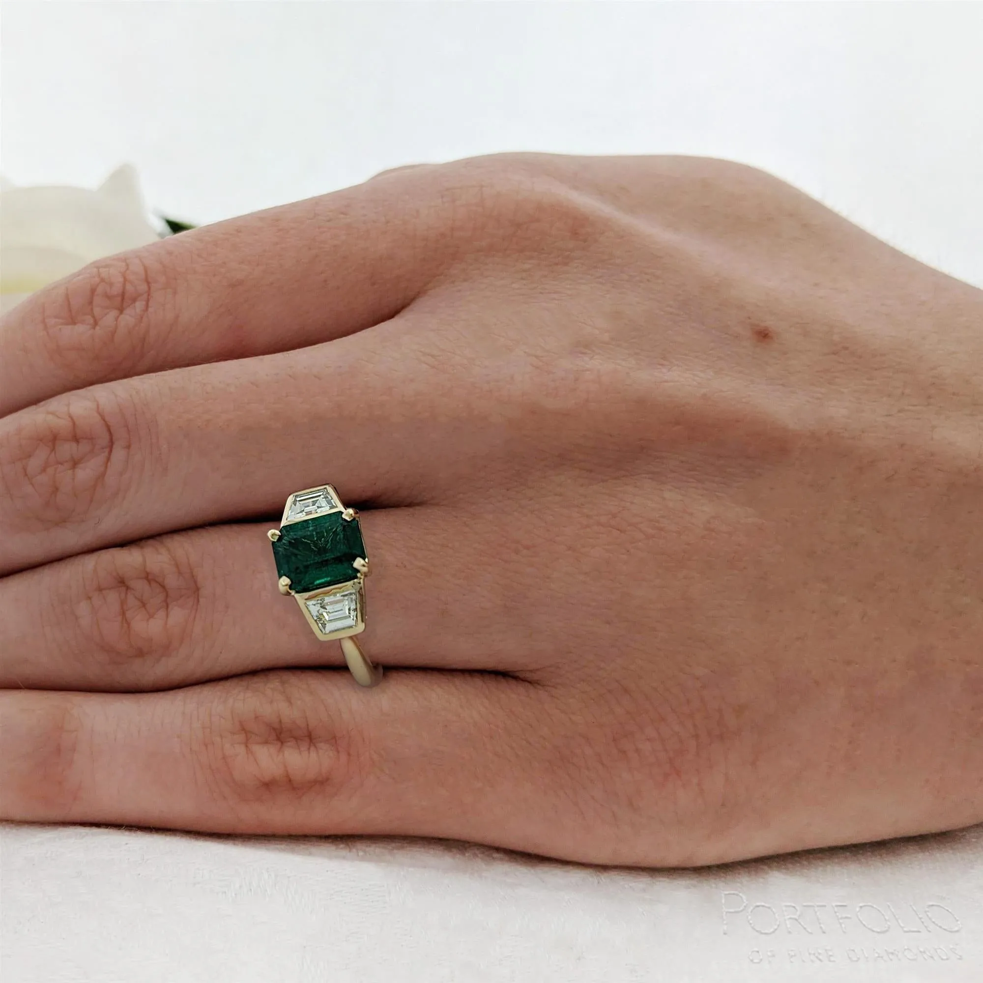 Three Stone 1.41ct Emerald Yellow Gold Ring