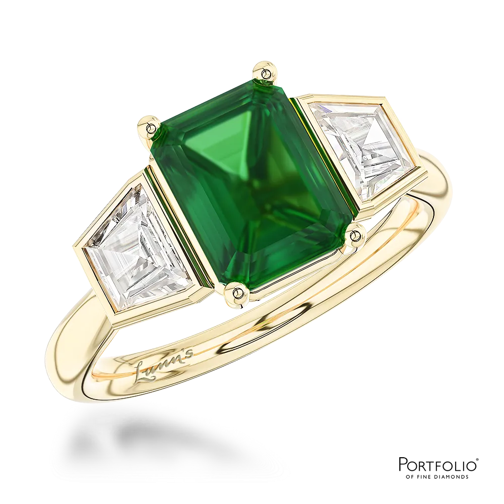 Three Stone 1.41ct Emerald Yellow Gold Ring