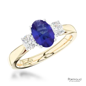 Three Stone 1.42ct Sapphire Yellow Gold/Platinum Ring