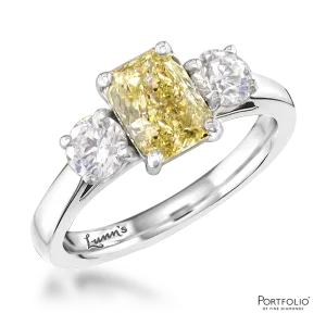 Three Stone 1.46ct Fancy Yellow VS2 Diamond Platinum Ring